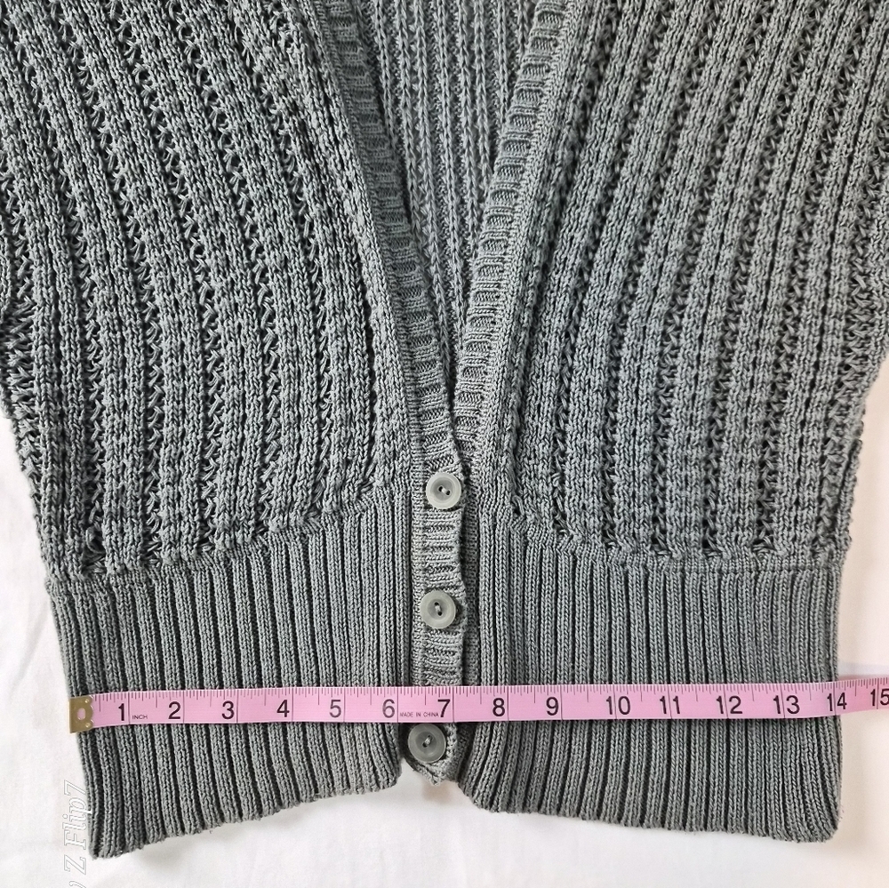 Peruvian Connection 100% Pima Cotton Open-Knit Cardigan Sweater - Gray - L - Picture 5 of 7